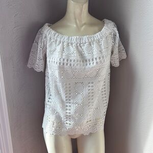 Sunday in Brooklyn white lace lined short sleeve  blouse xs